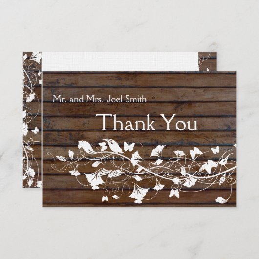 Dunkelbraunes Holz Look Weiße Flora Dankeschön Kar Dankeskarte (Vorne/Hinten)