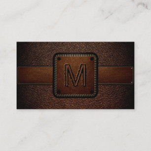 Dunkelbraunes Leder braunes Monogramm Visitenkarte