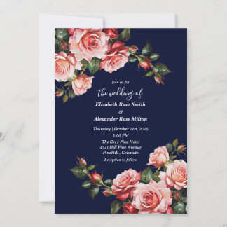 Dunkelbraunes Rosa und marineblaue rote Rosen Einladung