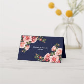 Dunkelbraunes Rosa und marineblaue rote Rosen Platzkarte (Rückseite)