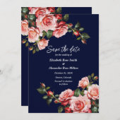 Dunkelbraunes Rosa und marineblaue rote Rosen Save The Date (Vorne/Hinten)