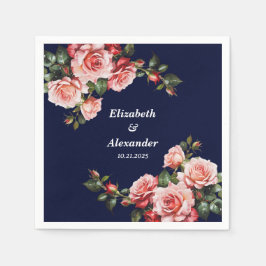 Dunkelbraunes Rosa und marineblaue rote Rosen Serviette