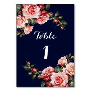 Dunkelbraunes Rosa und marineblaue rote Rosen Tischnummer