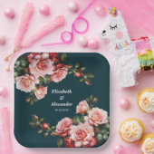 Dunkelbraunes Rosa und rote Rosen aquamarine Hochz Pappteller (Party)