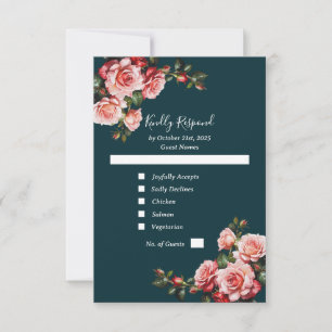 Dunkelbraunes Rosa und rote Rosen aquamarine Hochz RSVP Karte