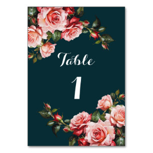 Dunkelbraunes Rosa und rote Rosen aquamarine Hochz Tischnummer