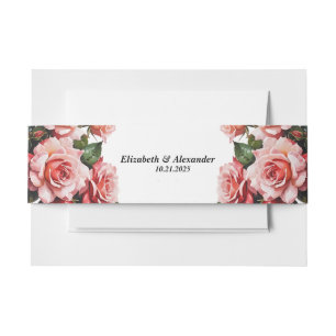 Dunkelbraunes Rosa und rote Rosen Hochzeit Einladungsbanderole