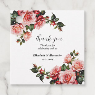 Dunkelbraunes Rosa und rote Rosen Hochzeit Geschenkanhänger