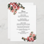 Dunkelbraunes Rosa und rote Rosen Hochzeit Menükarte (Vorne/Hinten)