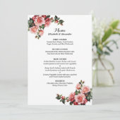 Dunkelbraunes Rosa und rote Rosen Hochzeit Menükarte (Stehend Vorderseite)