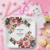 Dunkelbraunes Rosa und rote Rosen Hochzeit Pappteller (Party)