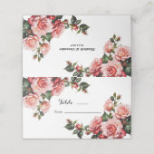 Dunkelbraunes Rosa und rote Rosen Hochzeit Platzkarte (Außenseite Aufgefaltet)