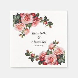 Dunkelbraunes Rosa und rote Rosen Hochzeit Serviette