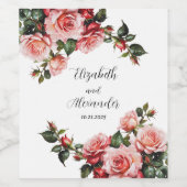 Dunkelbraunes Rosa und rote Rosen Hochzeit Weinetikett (Einzelnes Label)
