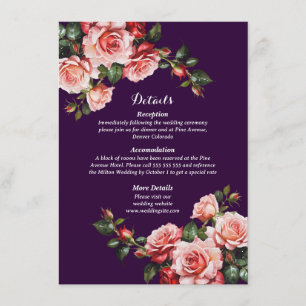 Dunkelbraunes Rosa und rote Rosen lila Hochzeit Begleitkarte