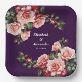 Dunkelbraunes Rosa und rote Rosen lila Hochzeit Pappteller (Vorderseite)