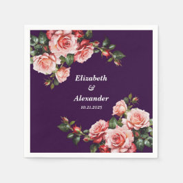 Dunkelbraunes Rosa und rote Rosen lila Hochzeit Serviette