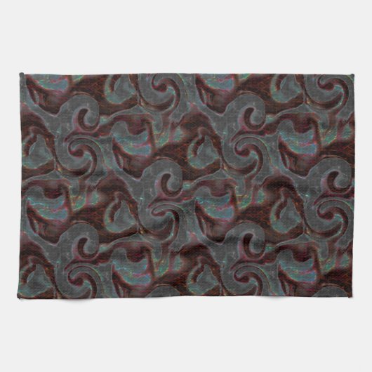 Dunkelfarbene, geschnitzte Spiralteile und glühend Geschirrtuch (Horizontal)