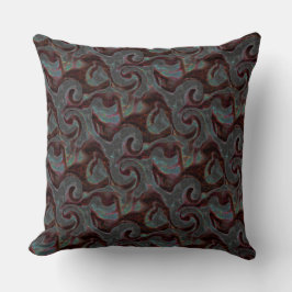 Dunkelfarbene, geschnitzte Spiralteile und Striche Kissen