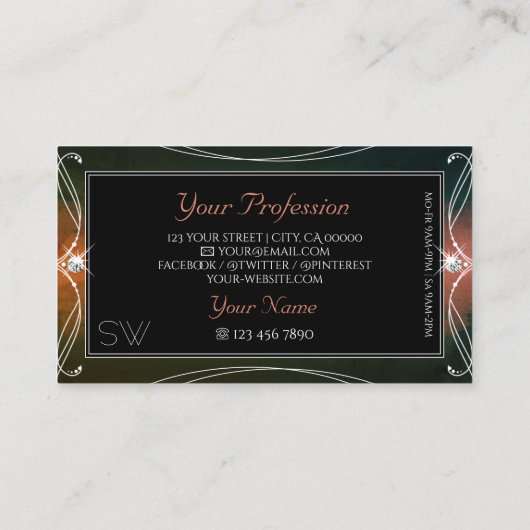 Dunkelfarbige Verzierte Sparkling-Diamanten-Monogr Visitenkarte (Rückseite)