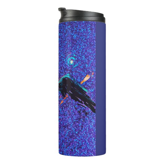 Dunkelflügelige Figur, die über den Weltraum flieg Thermosbecher (Nach rechts gedreht)