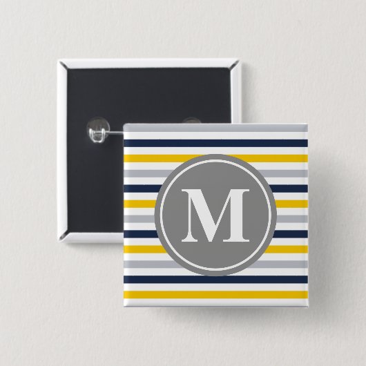 Dunkelgelb-Streifen-Monogramm Button (Vorne & Hinten)