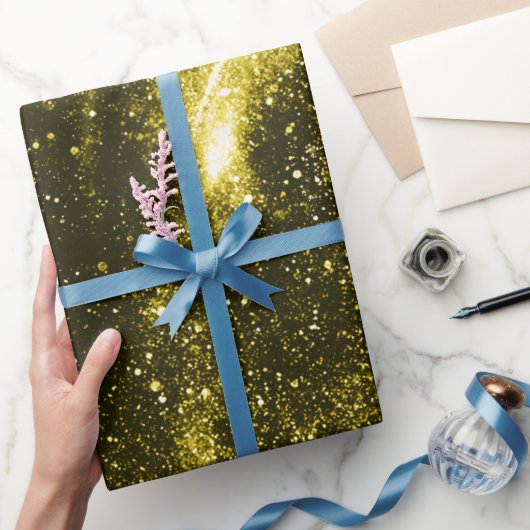 Dunkelgelbe abstrakte Galaxie Geschenkpapier (Schenken)
