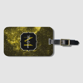 Dunkelgelbe abstrakte Galaxie Monogram Gepäckanhänger
