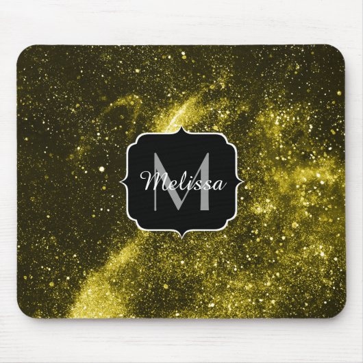 Dunkelgelbe abstrakte Galaxie Monogram Mousepad (Vorne)