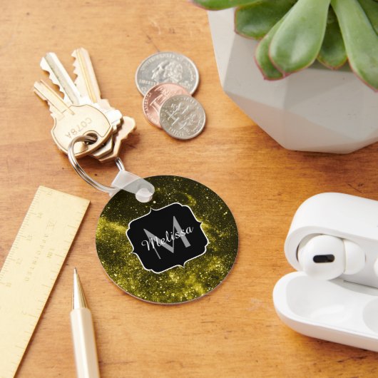 Dunkelgelbe abstrakte Galaxie Monogram Ping Po Schlüsselanhänger (Schreibtisch)