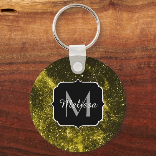 Dunkelgelbe abstrakte Galaxie Monogram Ping Po Schlüsselanhänger (Vorderseite)