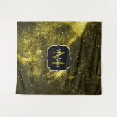 Dunkelgelbe abstrakte Galaxie Monogram Ping Po Wandteppich (Vorderseite (Horizontal))