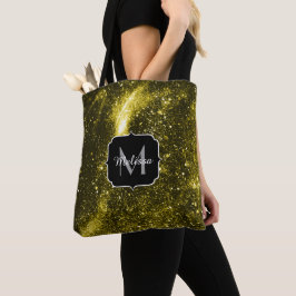 Dunkelgelbe abstrakte Galaxie Monogram Tasche