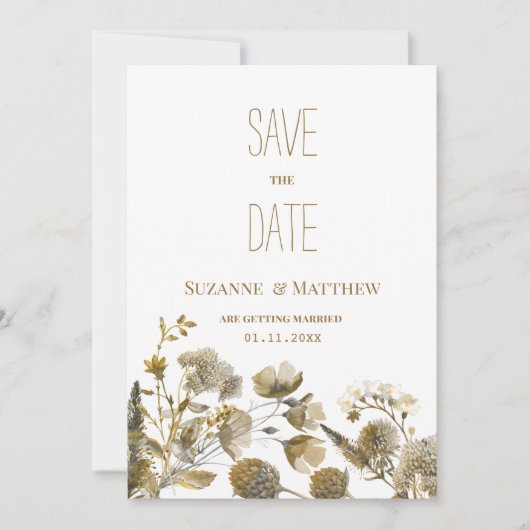 Dunkelgelbe Elfenbeinflora Save the Date Einladung (Vorderseite)