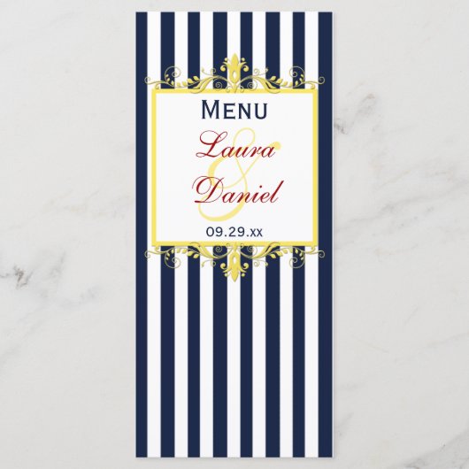 Dunkelgelbe Streifen, Rollen-Menükarte Menükarte (Vorderseite)