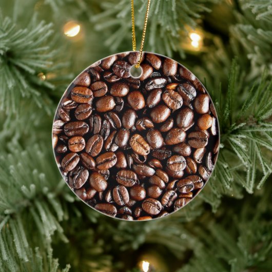 Dunkelgeröstete Kaffeebohnen Keramik Ornament (Baum)