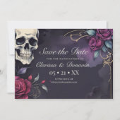 Dunkelgoher Skull & Rose Elegante Handhabung Save The Date (Vorderseite)