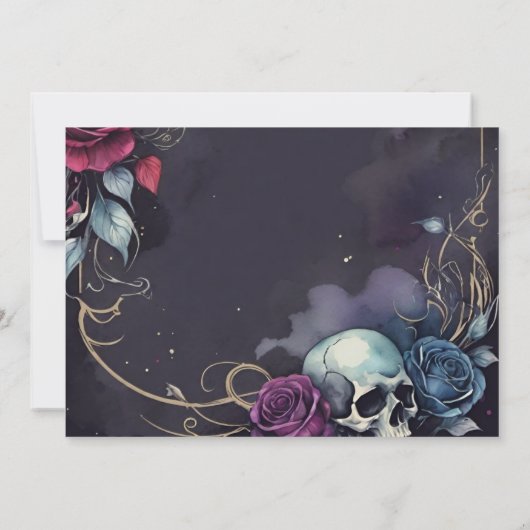 Dunkelgoher Skull & Rose Elegante Handhabung Save The Date (Rückseite)