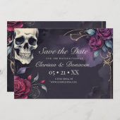 Dunkelgoher Skull & Rose Elegante Handhabung Save The Date (Vorne/Hinten)
