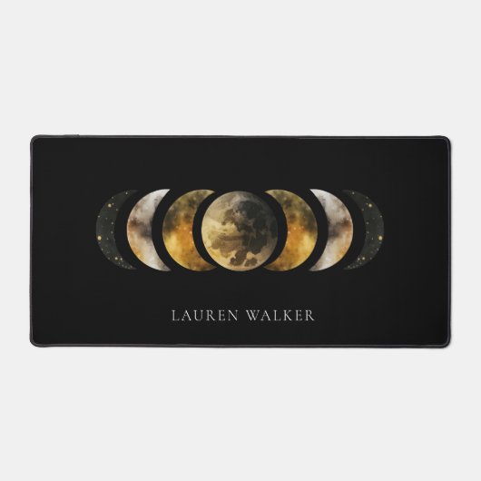 Dunkelgoldene Mondphasen Himmelsmonogramm Schreibtischunterlage (Vorderseite)
