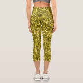 Dunkelgoldgelbe Imitate Glitzer Glitzern Capri Leggings (Rückseite)