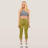 Dunkelgoldgelbe Imitate Glitzer Glitzern Capri Leggings (Vorderseite)
