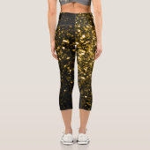 Dunkelgoldgelbe Imitate Glitzer Glitzern Capri Leggings (Rückseite)