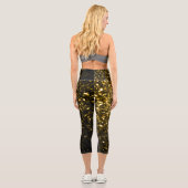 Dunkelgoldgelbe Imitate Glitzer Glitzern Capri Leggings (Rückseite)