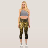 Dunkelgoldgelbe Imitate Glitzer Glitzern Capri Leggings (Vorderseite)