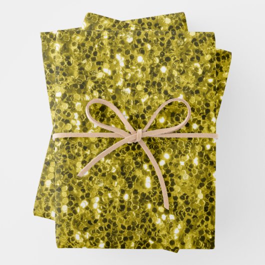 Dunkelgoldgelbe Imitate Glitzer Glitzern Geschenkpapier Set (Beispiel)