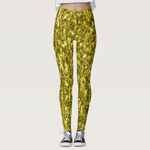 Dunkelgoldgelbe Imitate Glitzer Glitzern Leggings
