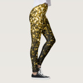 Dunkelgoldgelbe Imitate Glitzer Glitzern Leggings (Rechts)