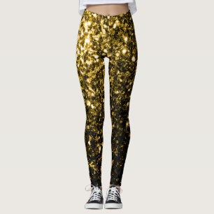 Dunkelgoldgelbe Imitate Glitzer Glitzern Leggings
