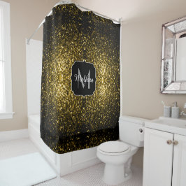 Dunkelgoldgelbe Imitate Glitzer Glitzern Monogram Duschvorhang